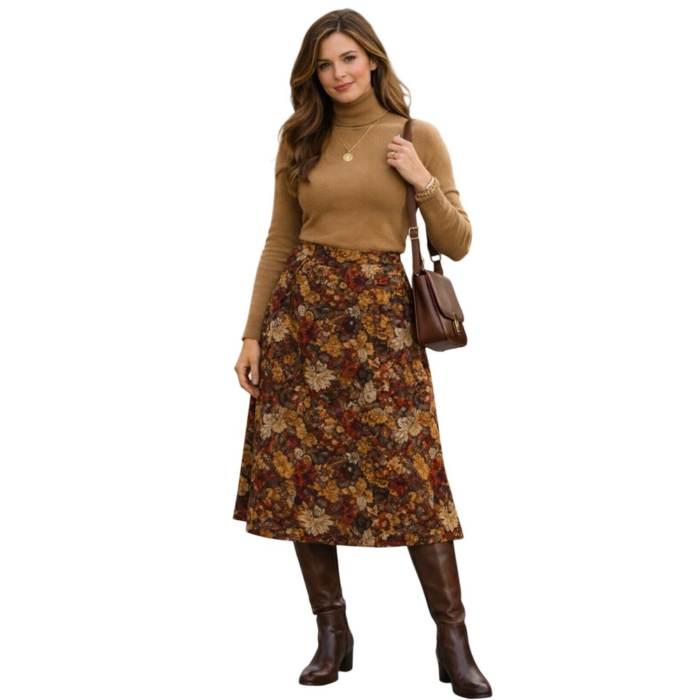 Briggs New York NWT Floral Tapestry Midi Skirt Sz 14 Autumn Fall Holiday Vintage